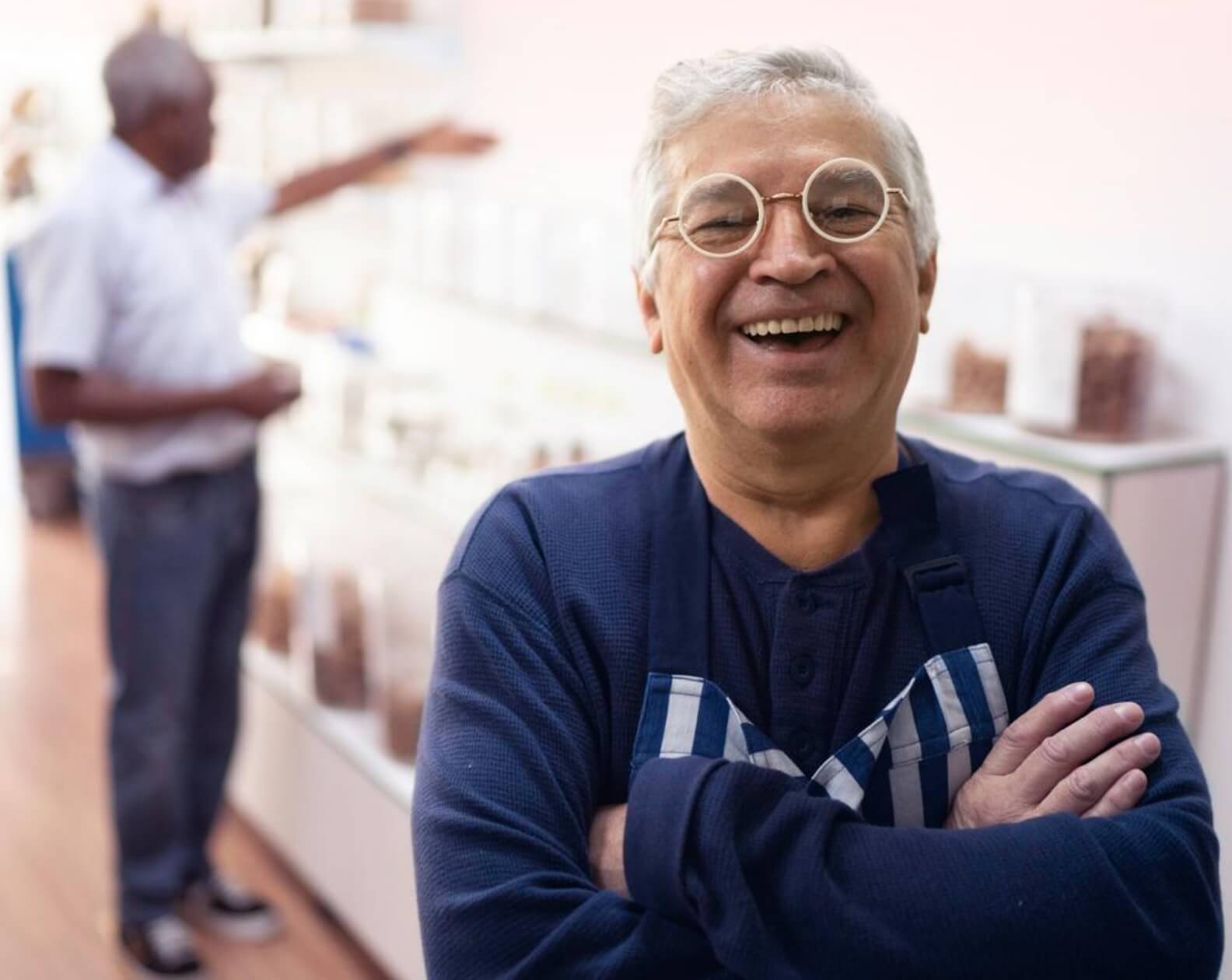 Staff member laughing